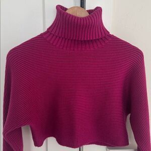 House of Harlow 1960 Ribbed Fuchsia Cropped High Neck knit Sweater Size XS EUC